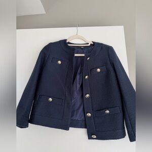Ann Taylor Petite Navy Textured Button Front Jacket Blazer